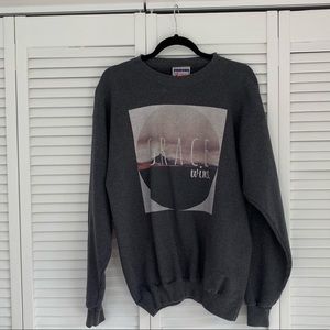 Gray graphic crew neck.